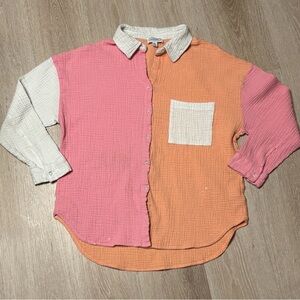 Mudpie Textured Oversized Multicolored Button Down Collared Shirt